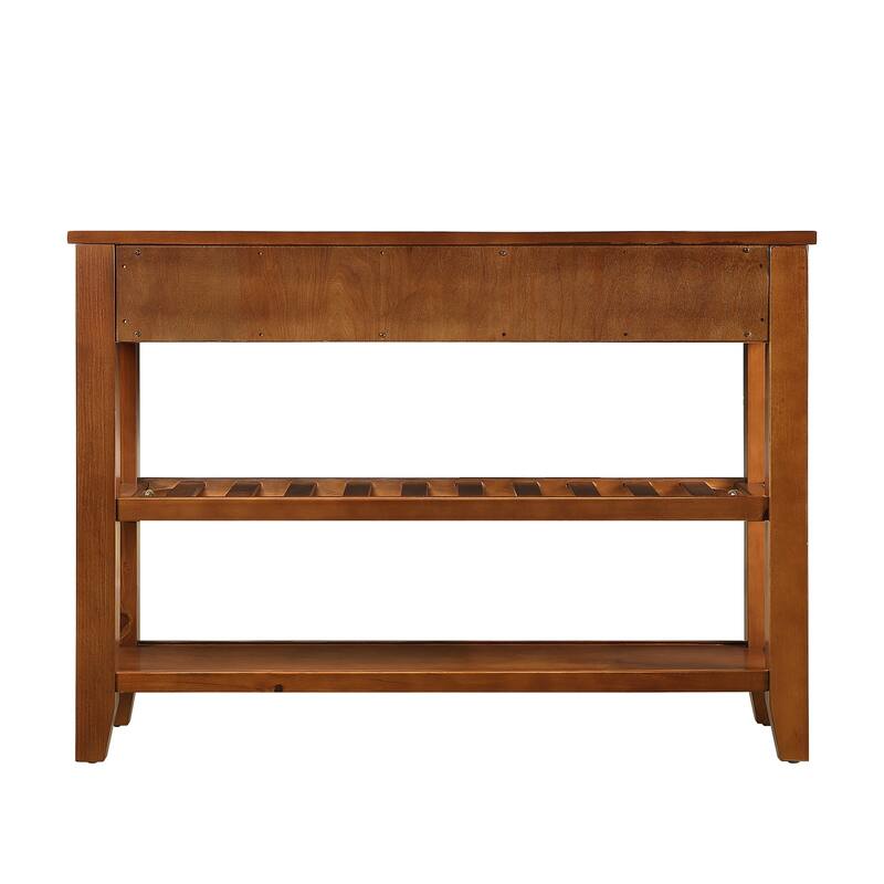 3-Tier Console Table for Entryway, 42.01 Inch Solid Wood Entryway Table with Drawers and 2 Storage Shelves, Pine Accent Table