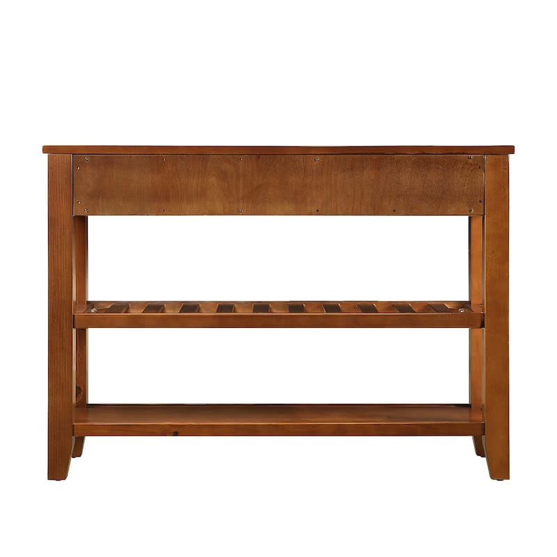Console Sofa Table with 2 Storage Drawers and 2 Tiers Shelves, Mid-Century Style 42'' Solid Wood Buffet Sideboard