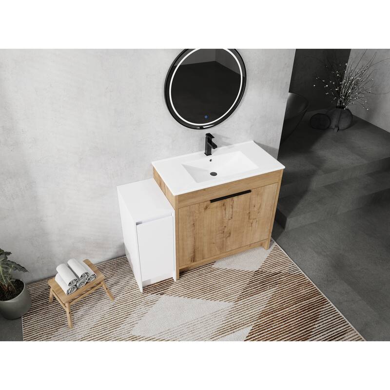 72" Freestanding Bathroom Vanity Set with Adjustable Storage Cabinets, Black Ceramic Sink
