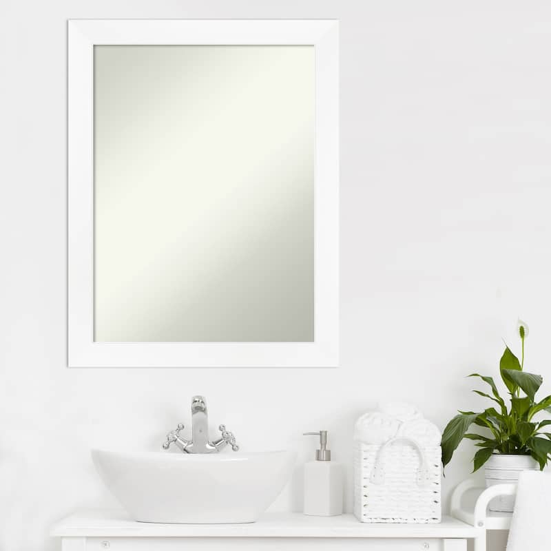 Non-Beveled Bathroom Wall Mirror - Cabinet White Narrow Frame