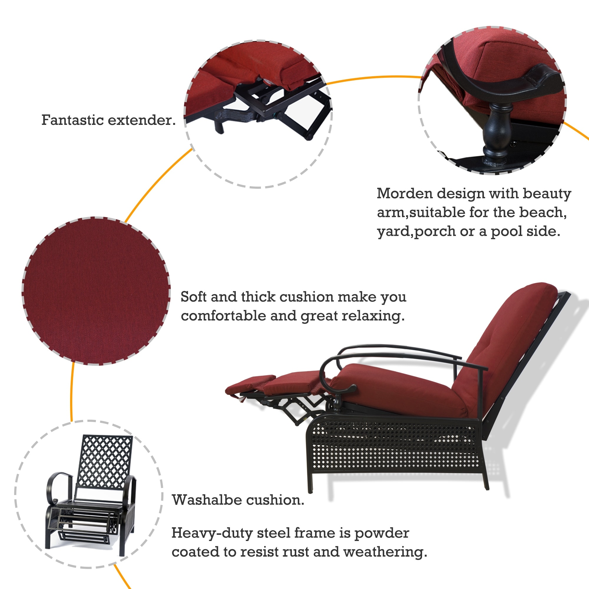 Naturefun outdoor top recliner replacement cushions