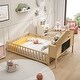 preview thumbnail 1 of 18, Full-Size Montessori Floor Bed with Bookcases and Chalkboards, Wood Design with Guardrails and Storage Headboards, Natural Natural