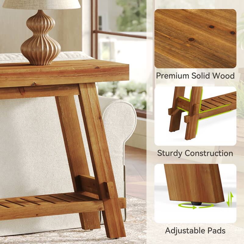 Solid Wood Console Table, 63'' Long Sofa Entryway Table with Shelf