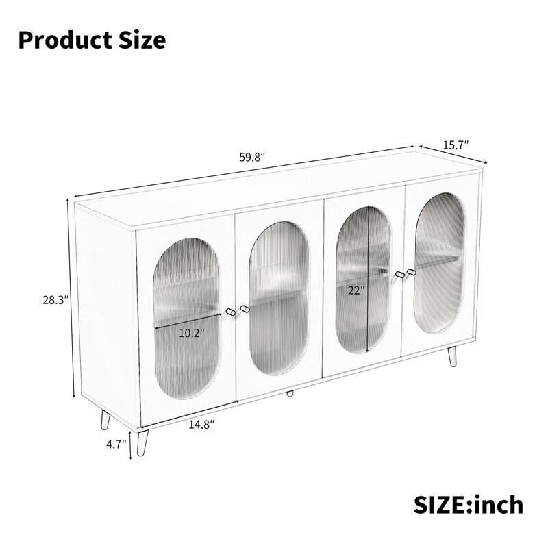 Grondin Modern Minimalist Wooden Sideboard Buffet Storage Cabinet with 4 Acrylic Doors and Interior Adjustable Shelves
