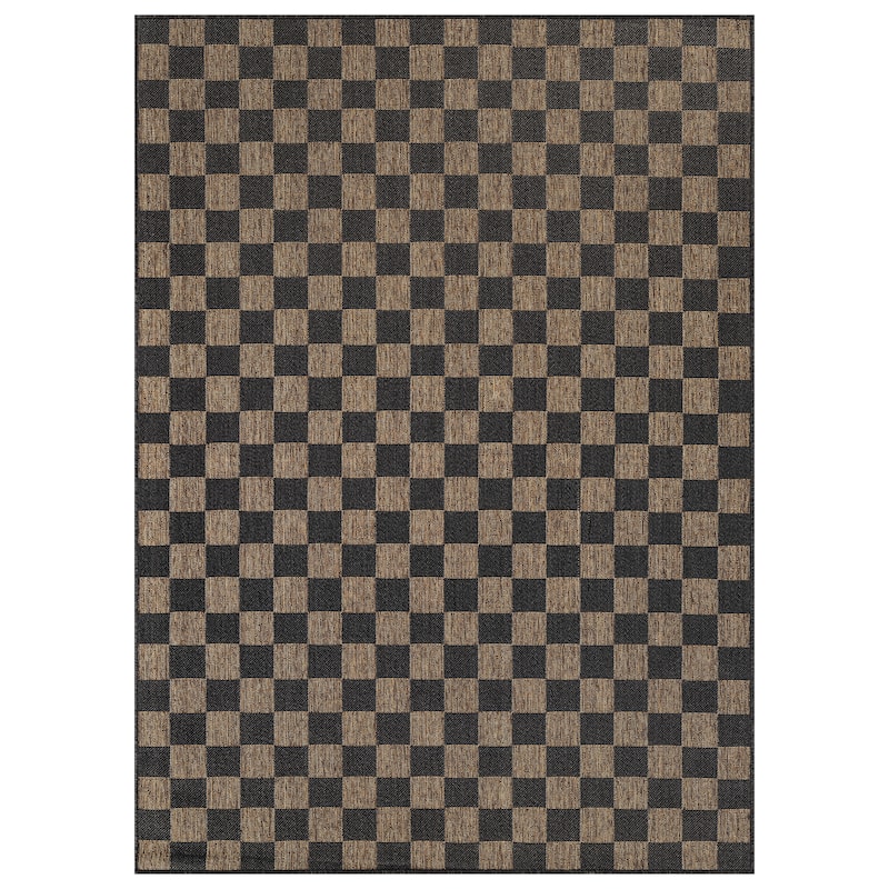 World Rug Gallery Checkered Indoor/Outdoor Flat Woven Area Rug
