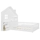 preview thumbnail 14 of 37, Wooden Floor Platform Bed with House Shape Storage Wingback Headboard, House Bed with USB, Window and Bedside Drawers