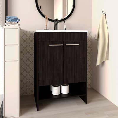 Lorenzo Floor Vanity With Four Drawers And Two Open Shelves, Black