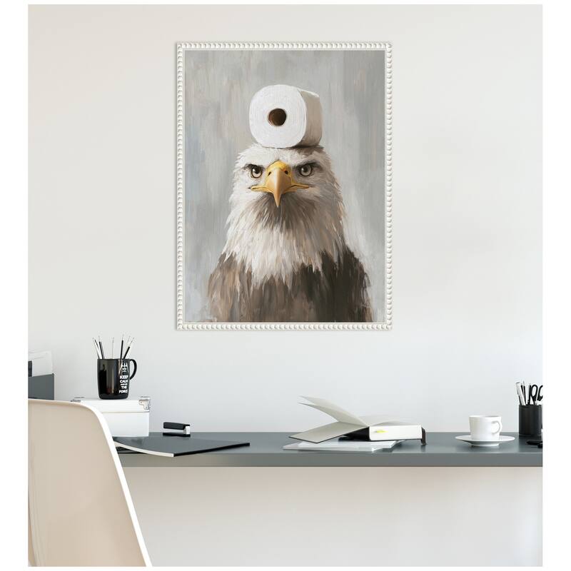 Kate and Laurel Sylvie Toilet Paper Roll on Bald Eagles Head Bathroom Art Framed Canvas by The Creative Bunch Studio