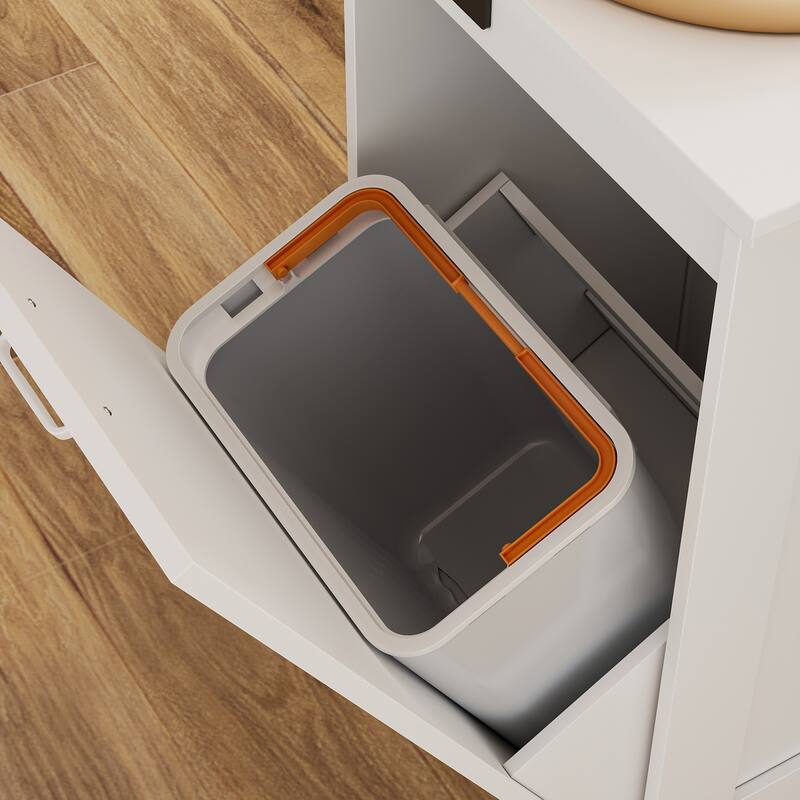 Ozone Deodorizing Tilt-Out Wooden Trash Cabinet with Hidden Bin – Odor Removal Waste Bin Cabinet for Kitchen and Laundry Room