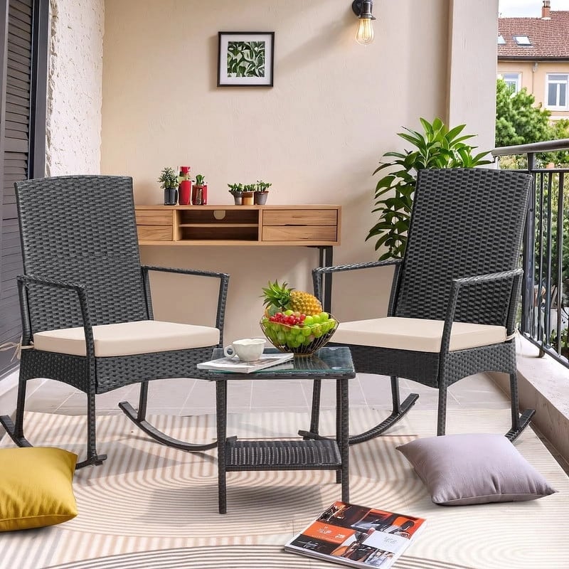 Homall Pieces Outdoor Conversation Set Patio Rattan Seating Group with  Cushions Metal Coffee Table