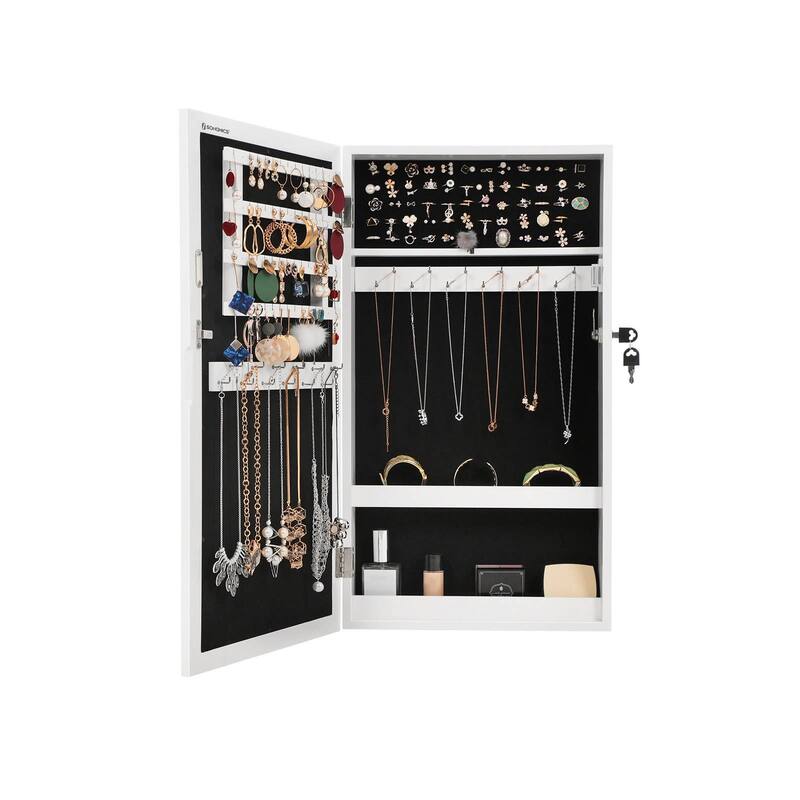 SONGMICS Lockable Jewelry Armoire with Mirror On Sale Bed