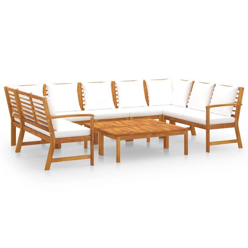 9pc Outdoor Patio Modular Sofa Set w Table, Solid Acacia Wood, White
