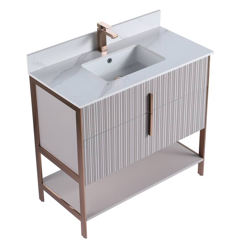 Fine Fixtures Serenity Modern Bathroom Vanity with White Carrara Stone Top