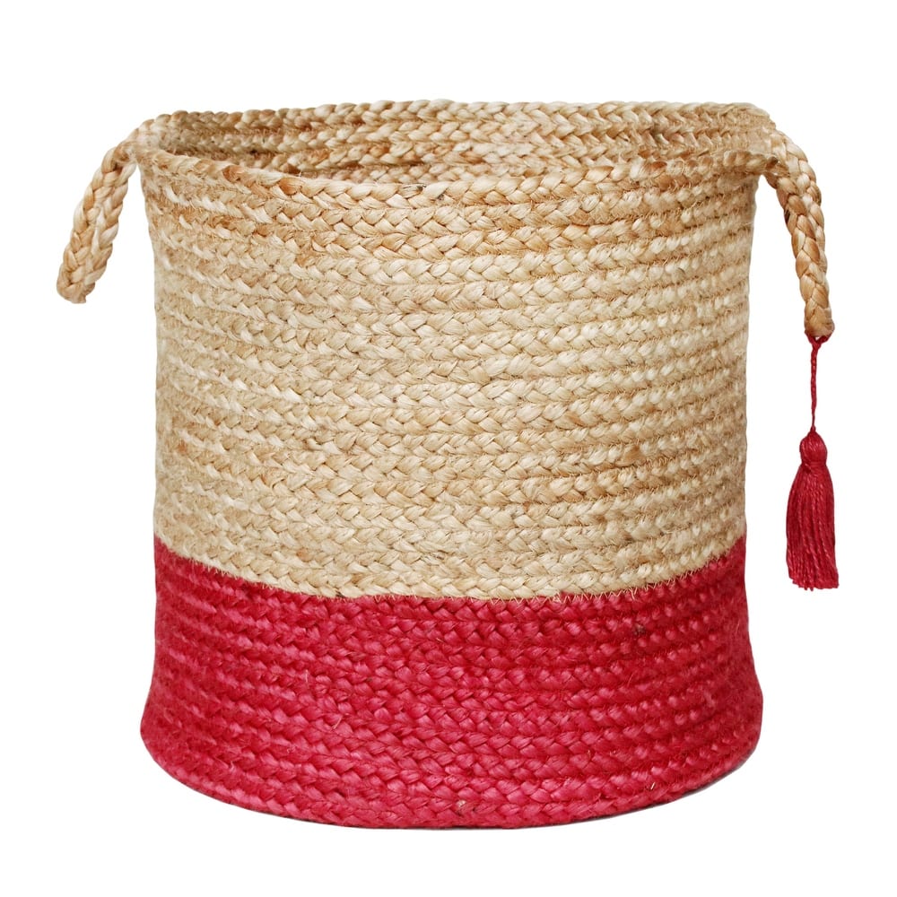 Sevita Two-Tone Handbraided Jute Storage Basket with Handles