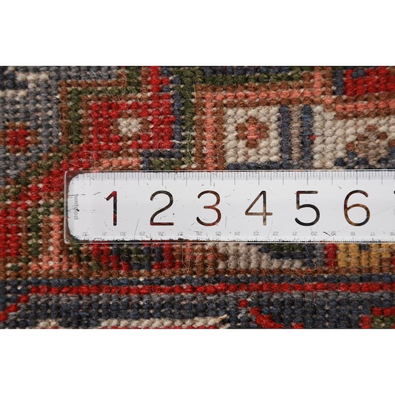 Hand Knotted Oriental 100% Wool Carpet Traditional Geometric Greys & Charcoal Heriz (serapi) Runner Rug - 7' 11'' X 2' 7''
