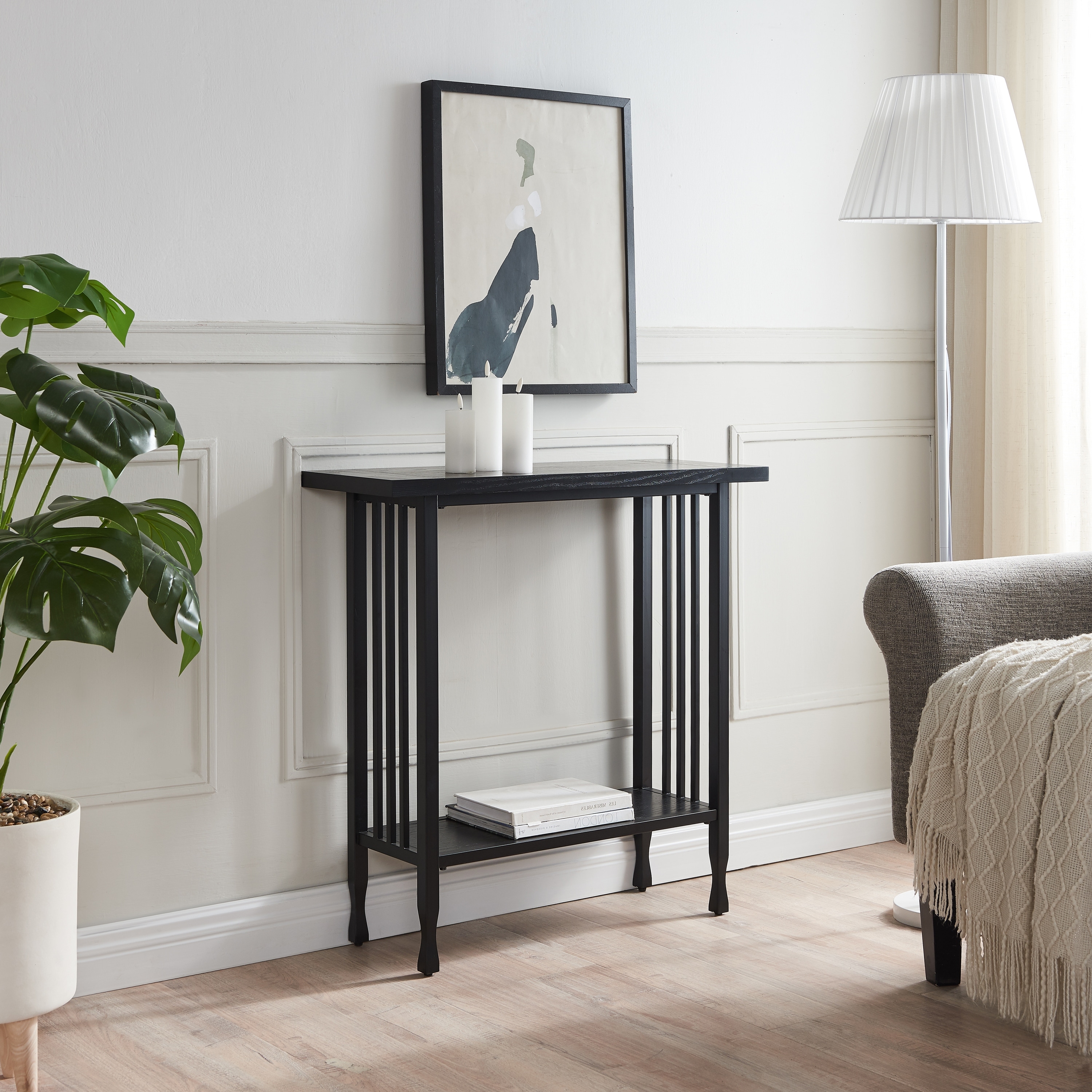Leick Home Peter Matte Black Slatted Mission Oak Hall Stand