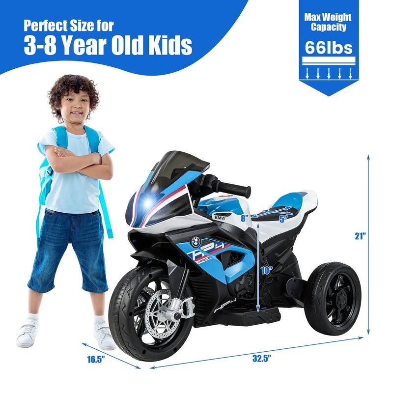 Gymax 12V Kids Ride on Motorcycle Licensed BMW 3 Wheels Electric Toy
