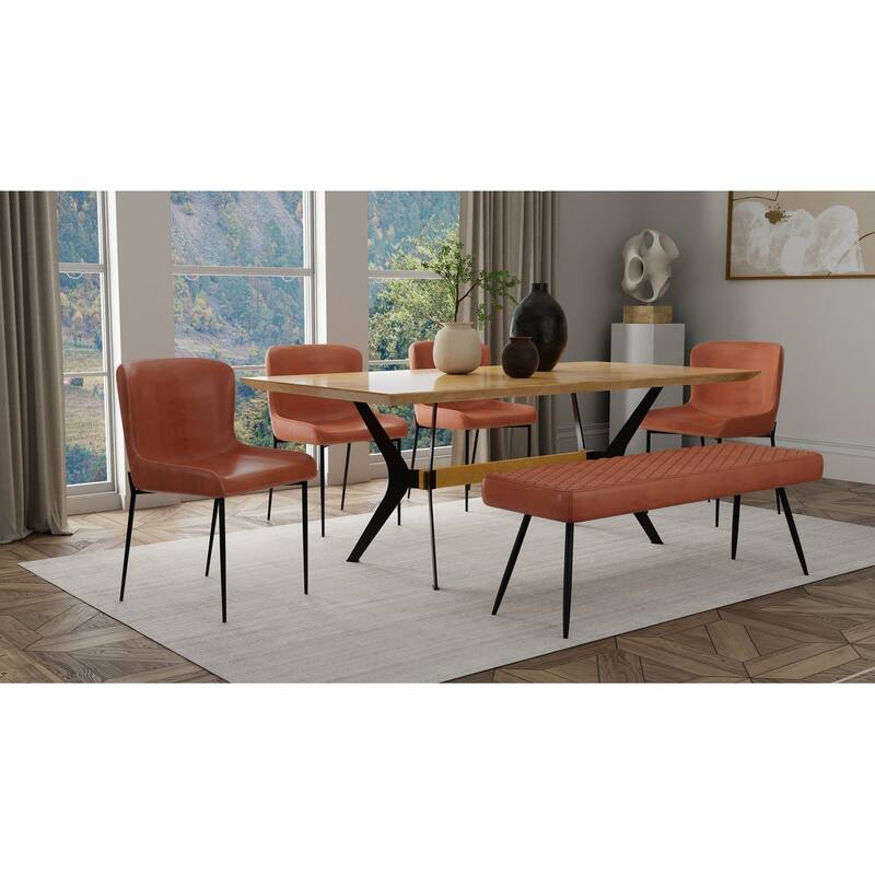 Contemporary Upholstered Dining Bench with Black Sanded Powder Coat Frame
