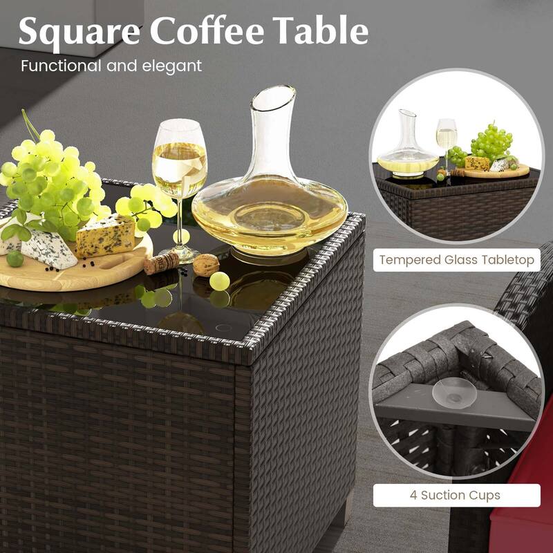 Costway 5 Piece Patio Rattan Furniture with 2 Ottomans & Tempered - See Details