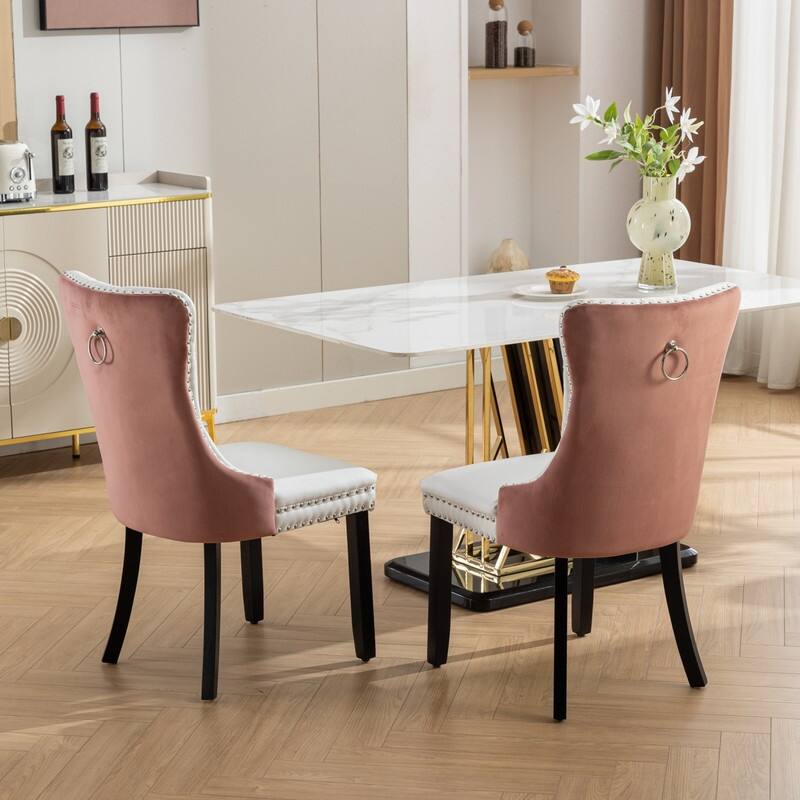 Modern Tufted PU&Velvet Upholstered Dining Chair with Nailhead Trim, Set of 2