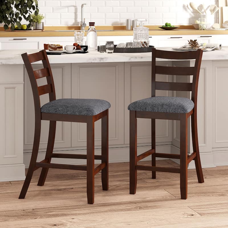 Gymax Wood Bar Stools Set of 2 Counter Height Chairs w/ Faux Leather - See Details