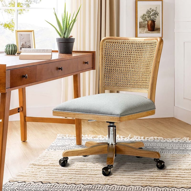 Calcutta Modern Rattan Back Task Chair Office chair with Solid Wood Legs by HULALA HOME