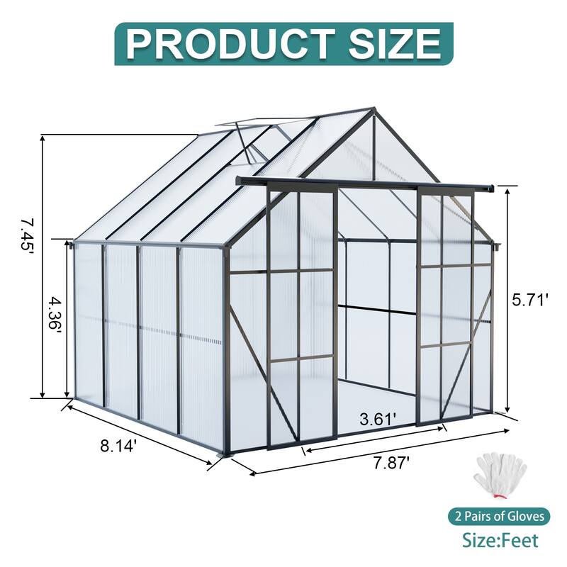 Walk-In Outdoor Greenhouse for Plants Vegetables Flowers with Adjustable Roof Two Sliding Doors