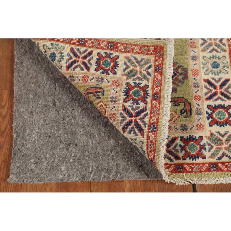 Pistachio Green Geometric Kazak Oriental Rug Hand-Knotted Wool Carpet - 2'1"x 2'10"