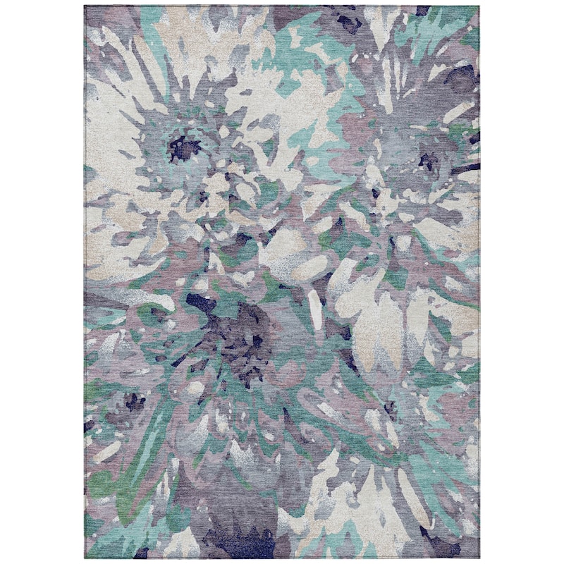 Machine Washable Indoor/ Outdoor Abstract Floral Chantille Rug