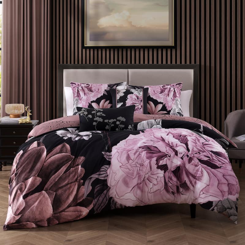 Bebejan Midnight Meadow 200 Thread Count 100% Cotton Sateen 5 Piece Reversible Comforter Set