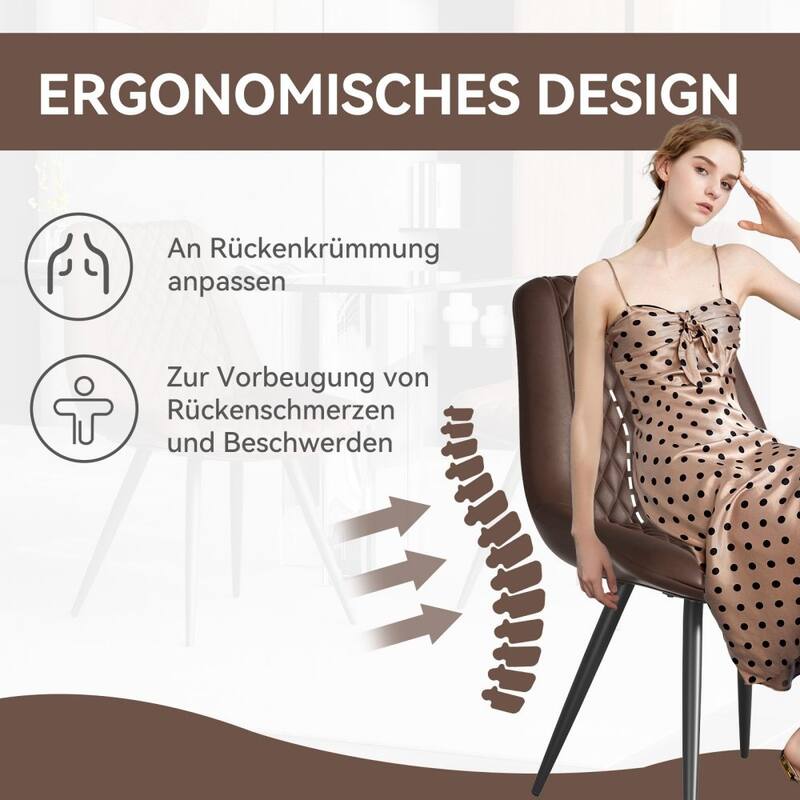 Leather Dining Chair with Metal Legs （Set of 2）