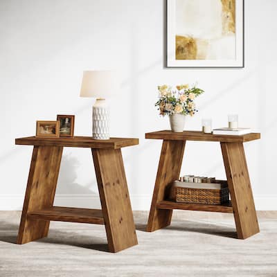Solid Wood End Table for Living Room (Set of 2) - 11.81"D x 23.62"W x 23.62"H