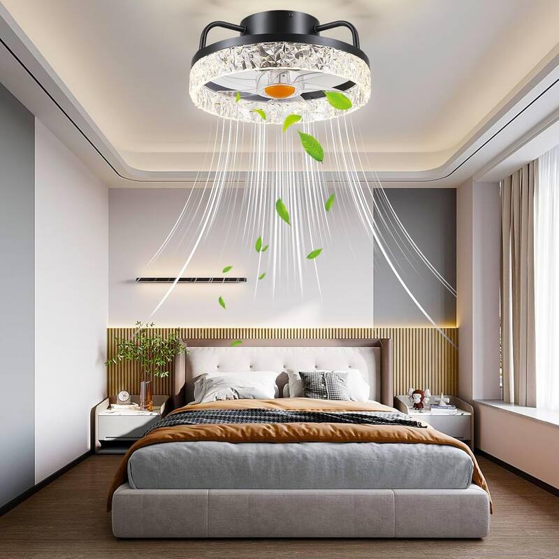13" Modern Ceiling Fan with LED Light,for Small Room,Bedroom,Bathroom,Closet