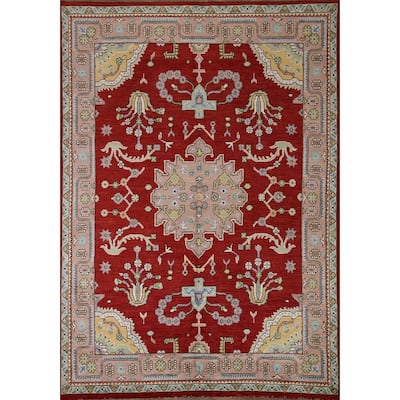 Geometric Turkish Oushak Area Rug Handmade Wool Carpet - 6'5"x 8'0"