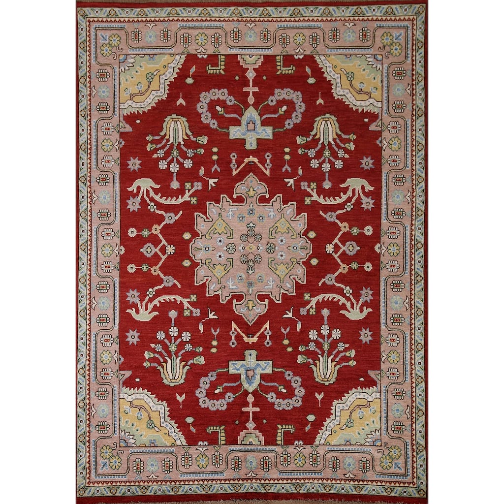 Geometric Turkish Oushak Area Rug Handmade Wool Carpet - 6'5"x 8'0"