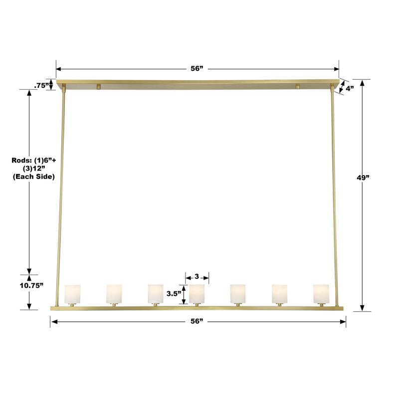 Aragon 7 Light Soft Brass Chandelier - 56"W x 10.75"H x 4.25"D