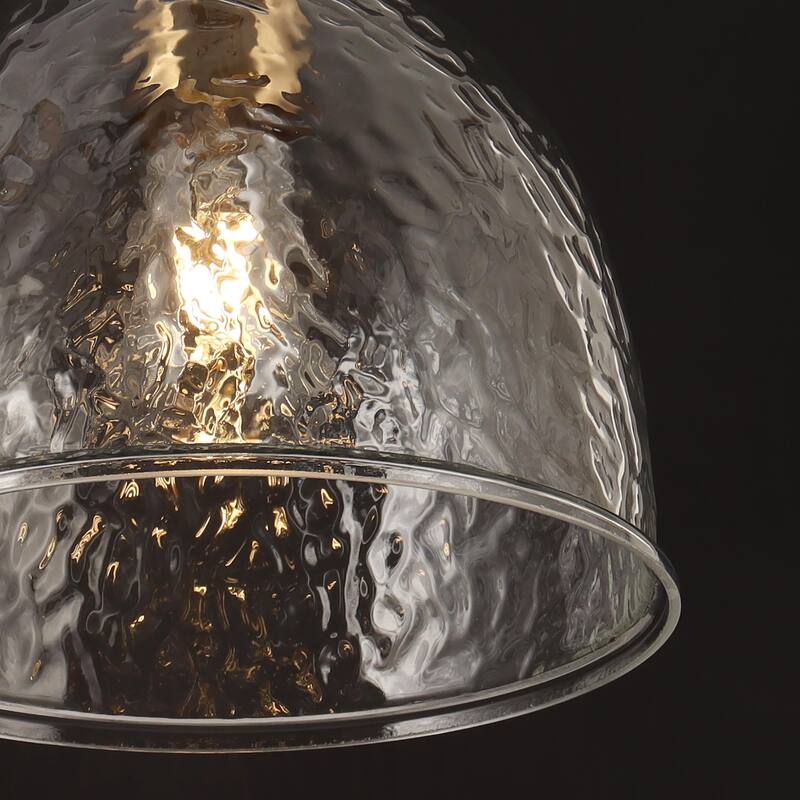 Coria 10 In Modern Farmhouse Dome Glass Pendant Lights with Bowl Hammered Art Shade - Brass/Clear - D10.6'' x H 10''