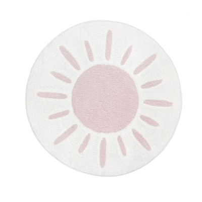 Boho Desert Sun Collection Accent Floor Rug (2'5" Round) - Pink Mauve White Bohemian Watercolor Southwest Nature Outdoors