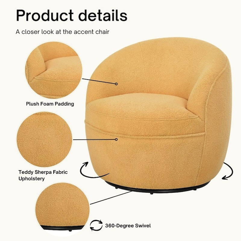 Swivel Single Lounge Sofa Plush Barrel Chair with Thick Foam Padding, Round Armchair Accent Chair Club Chair