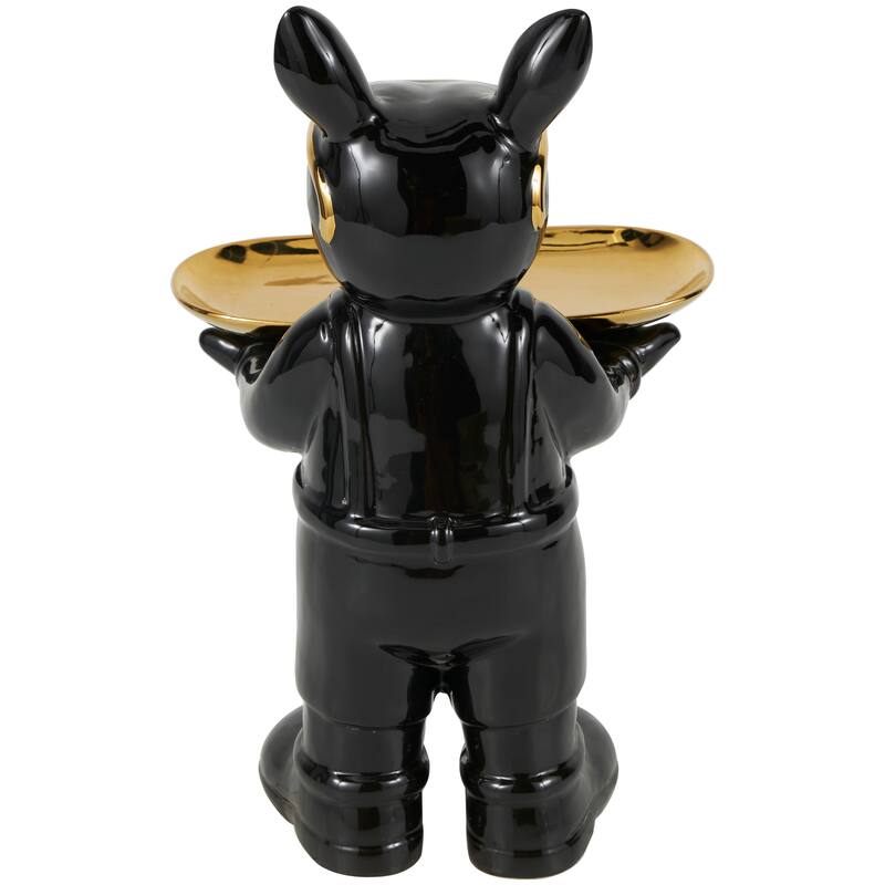 Black or White Ceramic Bulldog Sculpture with Gold Accents