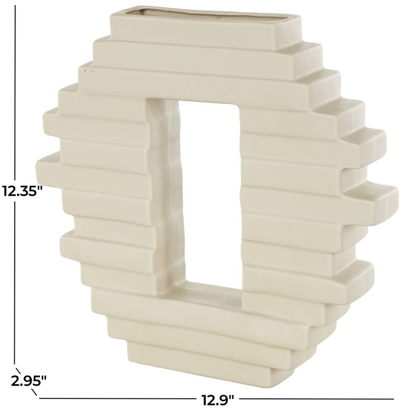 Cream Ceramic Abstract Decorative Vase with Rectangular Center Cutout