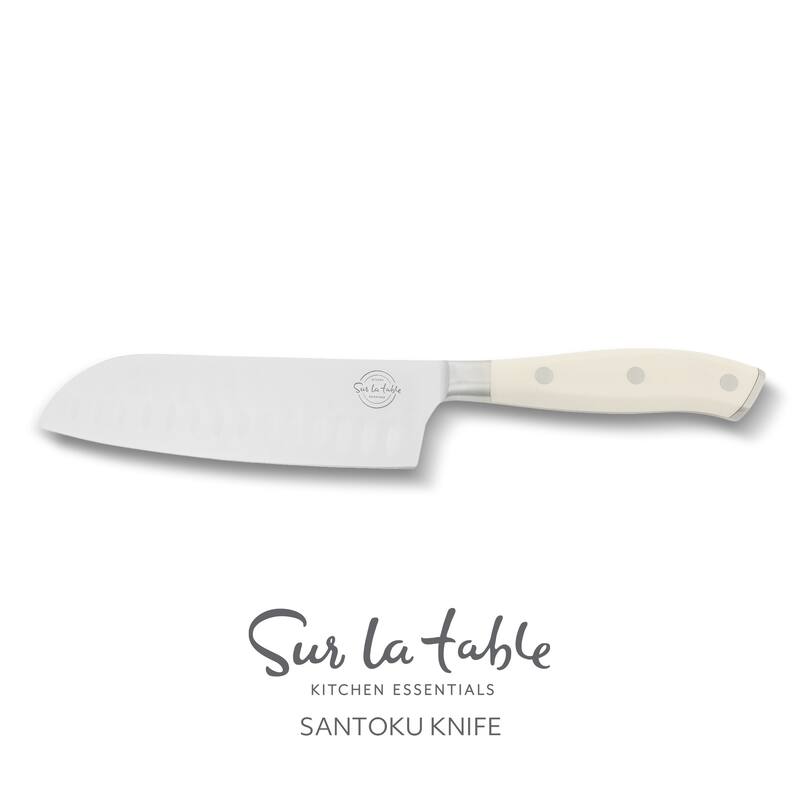 Sur La Table Kitchen Essential Tasting Kitchen German Steel Forged Full Tang Prfessional Knife with White Handle - Santoku