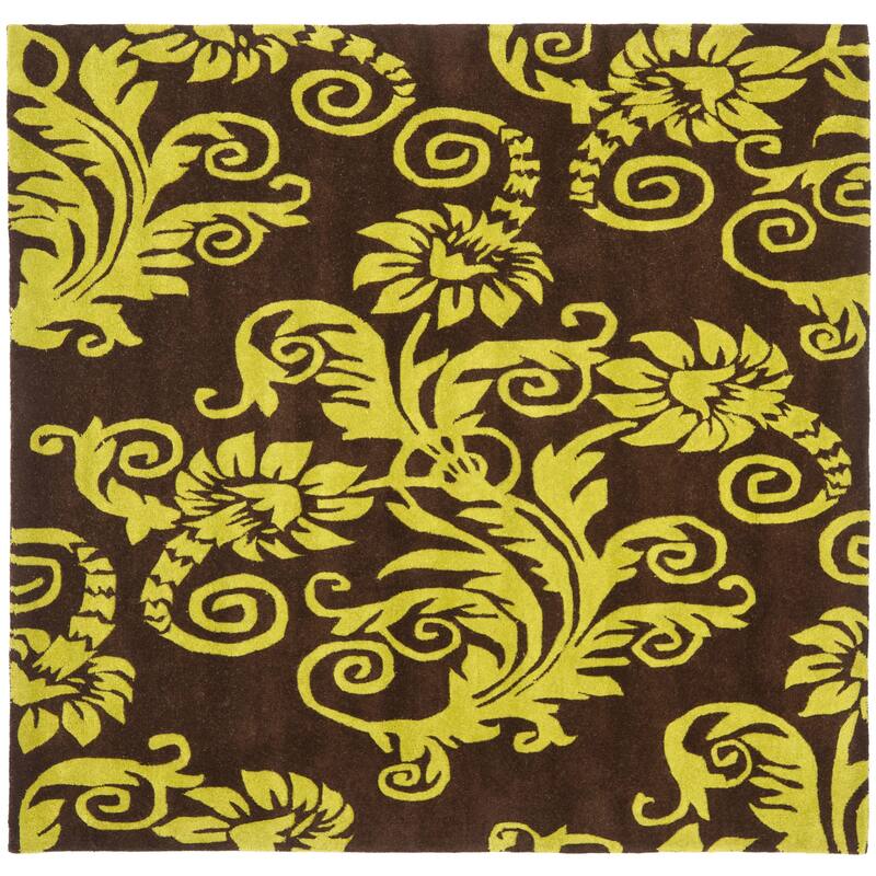 SAFAVIEH Handmade Soho Cassondra Scroll N.Z. Wool Rug - 6' Square - Brown/Green