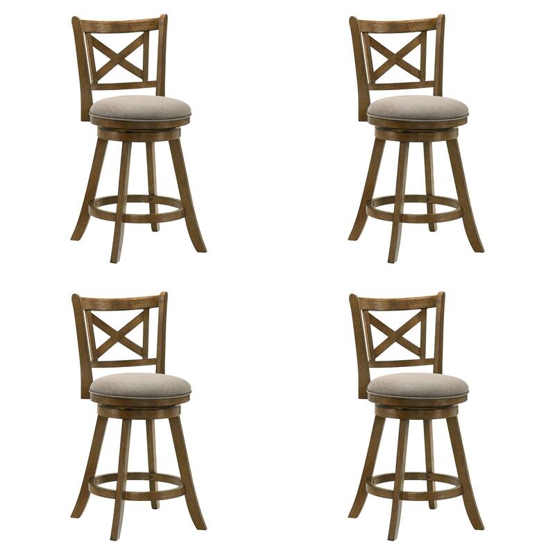 Kodi Modern Farmhouse Swivel Wood Counter Height Kitchen Bar Stool in Sepia Brown Finish with Fabric Upholstered Seat - Set of 4 - Static Gray - Counter Height