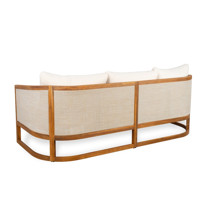Roomfitters Outdoor Acacia Wood 3 Seater Sofa with Cushions, Patio Lounge Furniture, Beige