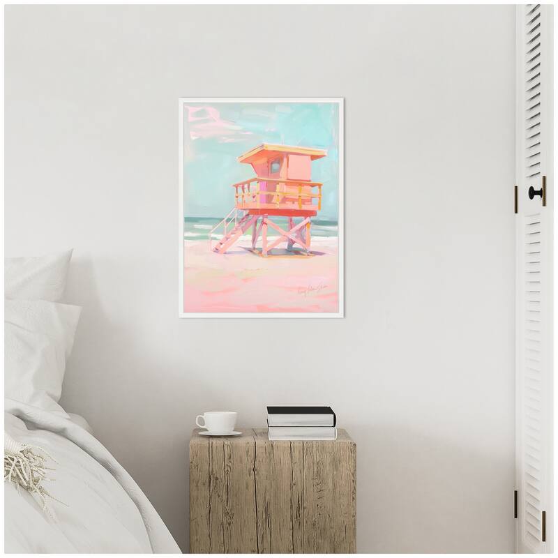 Kate and Laurel Sylvie Beach Lifeguard Tower Pastels Framed Canvas by Honey Island Studio