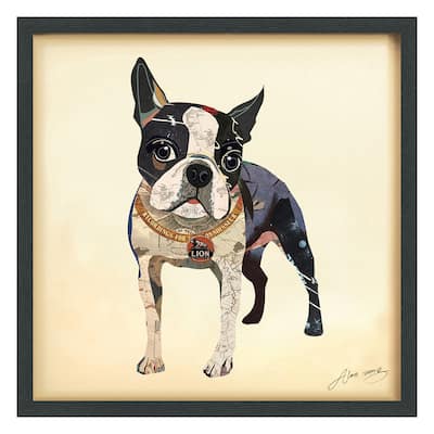 "Boston Terrier" Dimensional Collage Framed Graphic Art Under Glass Wall Art