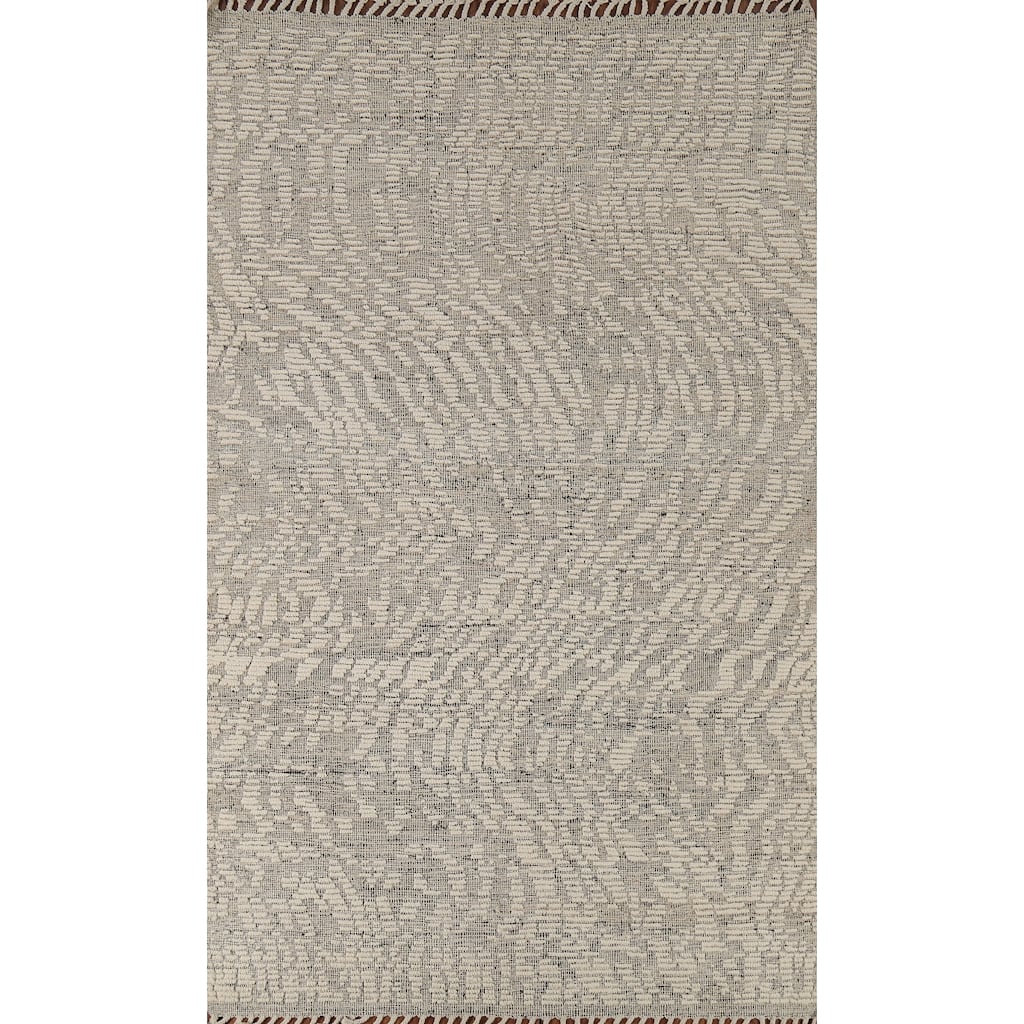 All-Over Abstract Moroccan Modern Area Rug Handmade Wool Carpet - 4'10"x 8'0"