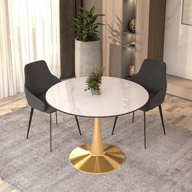 Bristol 40" Modern Round Dining Table with Accent Gold Steel Pedestal Base, Scratch-Resistant and Easy-Care