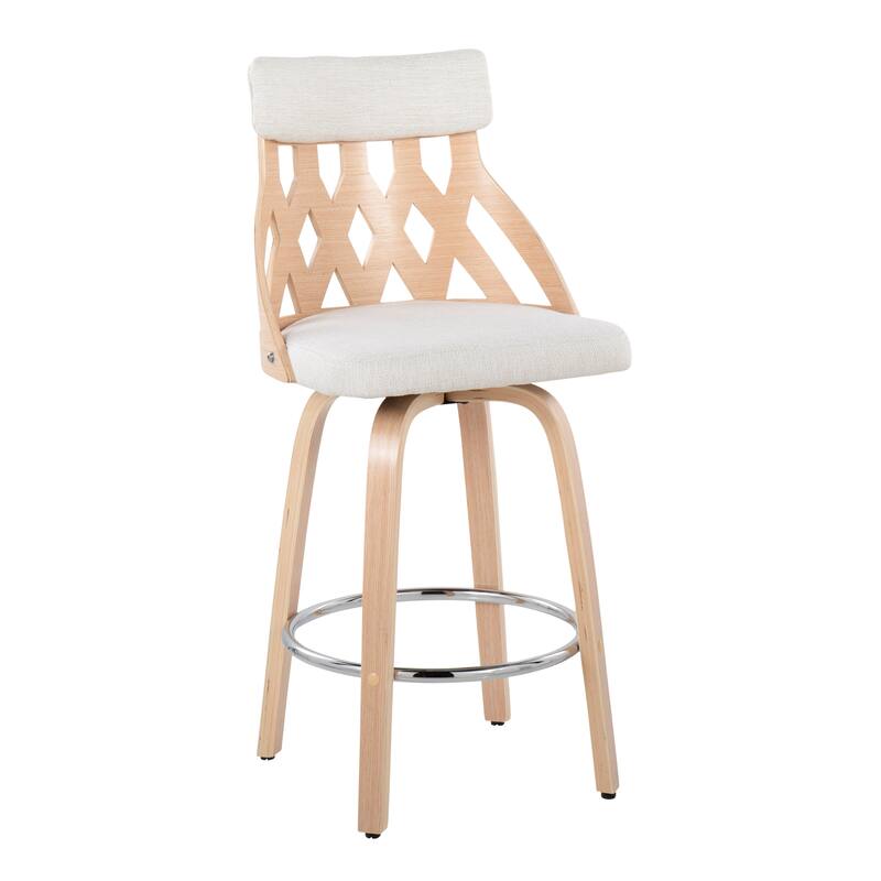 York Mid-Century Modern 26" Counter Stool in Wood and Fabric